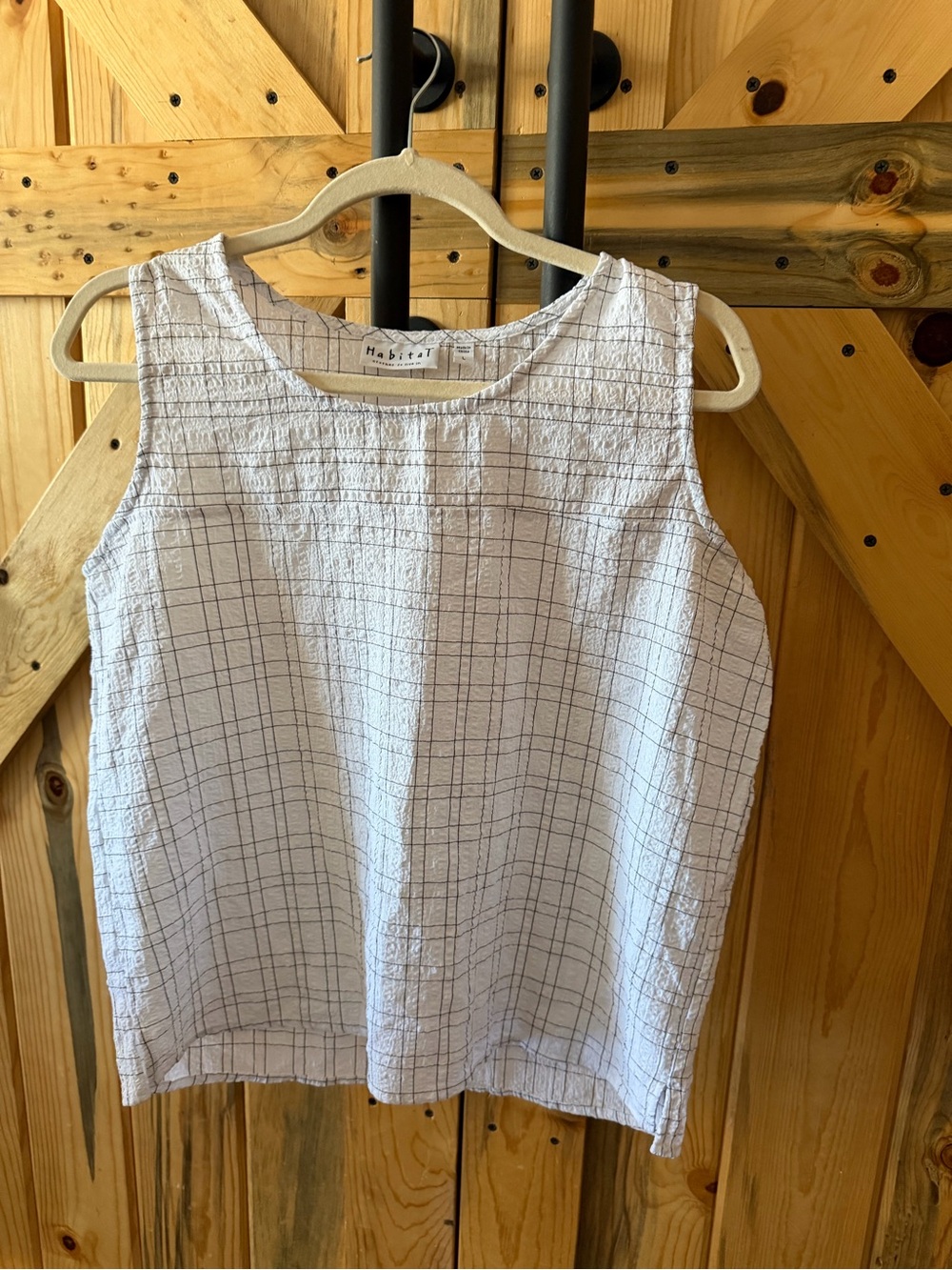 Habitat White Tank Top with Subtle Gray Windowpane